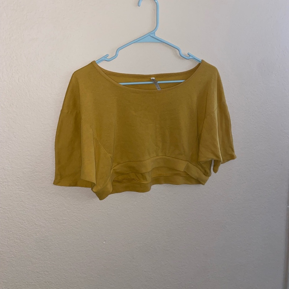 yellow cute cropped baby tee y2k blouse short sleeve shirt retro crew neck top